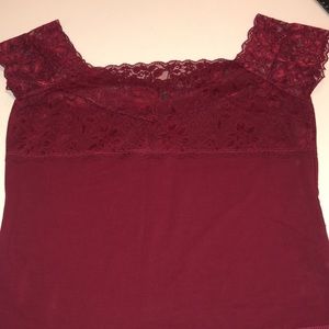 Herve Bernard XL maroon off shoulder lace trim w/ stretch never worn NWOT